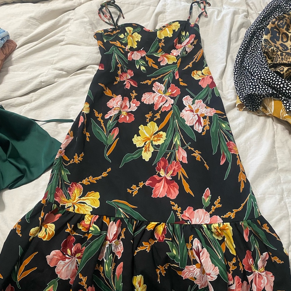 SHEIN Pink and Yellow Ruffled Midi Sundress